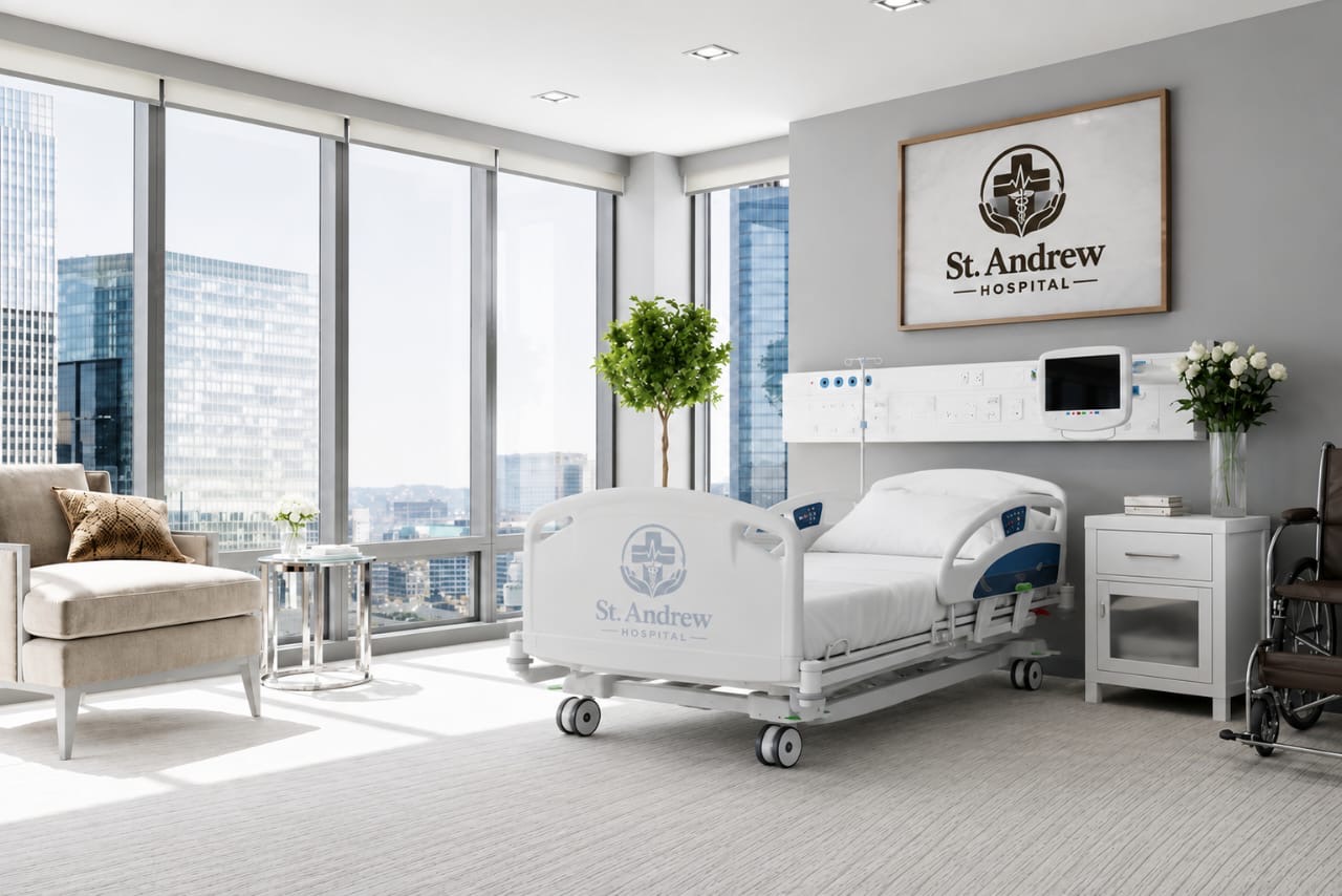 Comfortable waiting lounge at the St. Andrew Hospital VIP Clinic